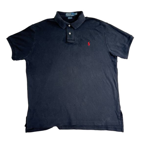 Polo by Ralph Lauren Henley Polo Shirt Men's L Custom Fit Flaws Noted Dark Black - Picture 1 of 10